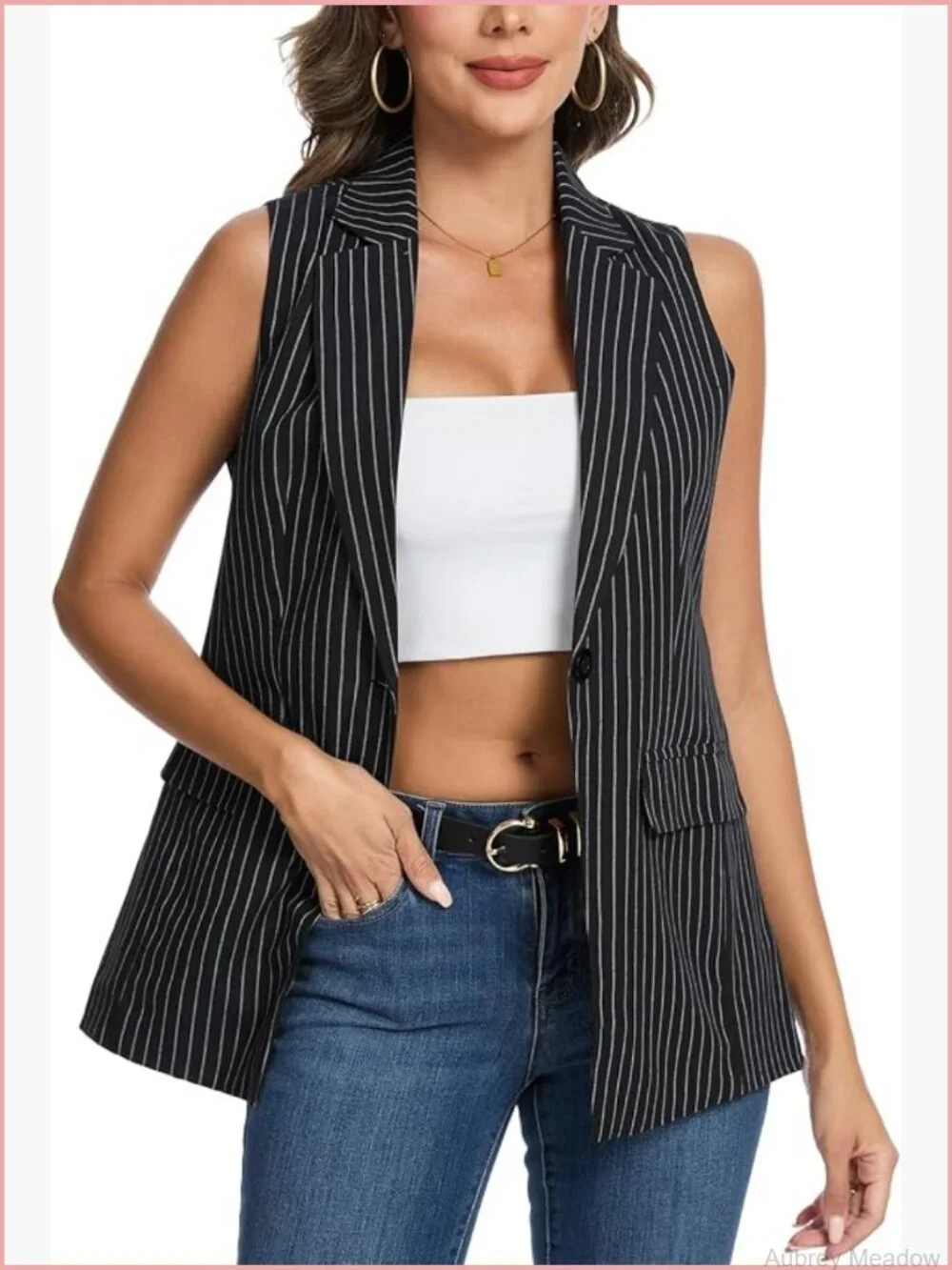 Sleeveless Blazer Vest Jacket Fully Lined Notched Lapel Button Front Long